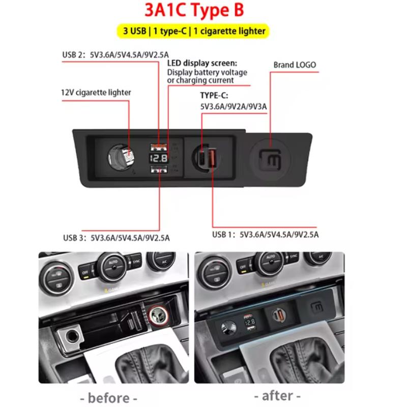 Ny billader for Volkswagen Passat B6 B7 CC R36 Sigarettenner-splitter USB Hurtiglading i 2025