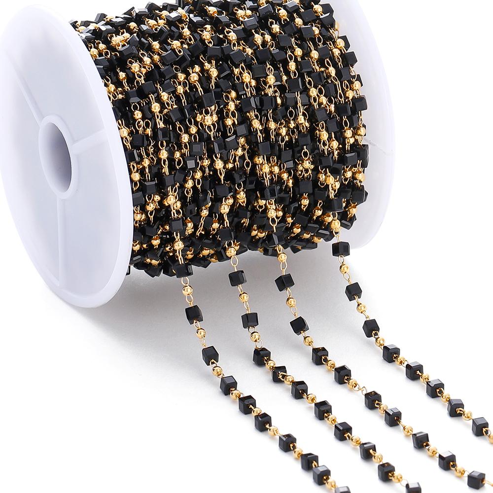 1Meter Colorful Cube Stone with Copper Beads Chains Necklace Chain for DIY Anklet Bracelets Handmade Jewelry Making Accessories