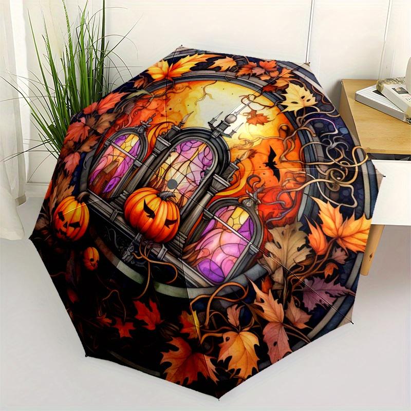 Stained Glass Window Pumpkin Decor Umbrella Day Gift Y260