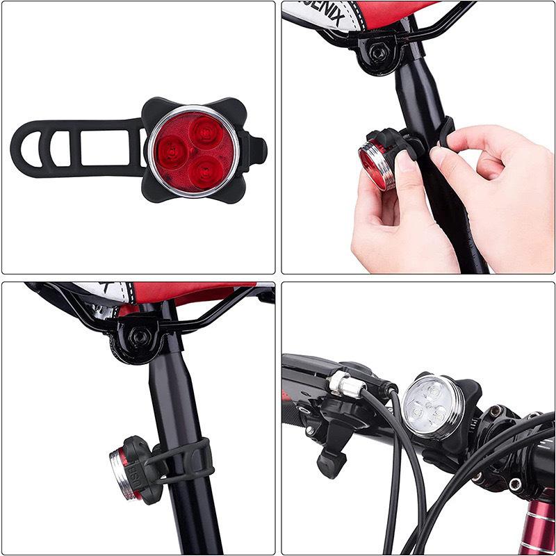COB USB Rechargeable Bicycle Headlight & Taillight Set for Mountain Bikes
