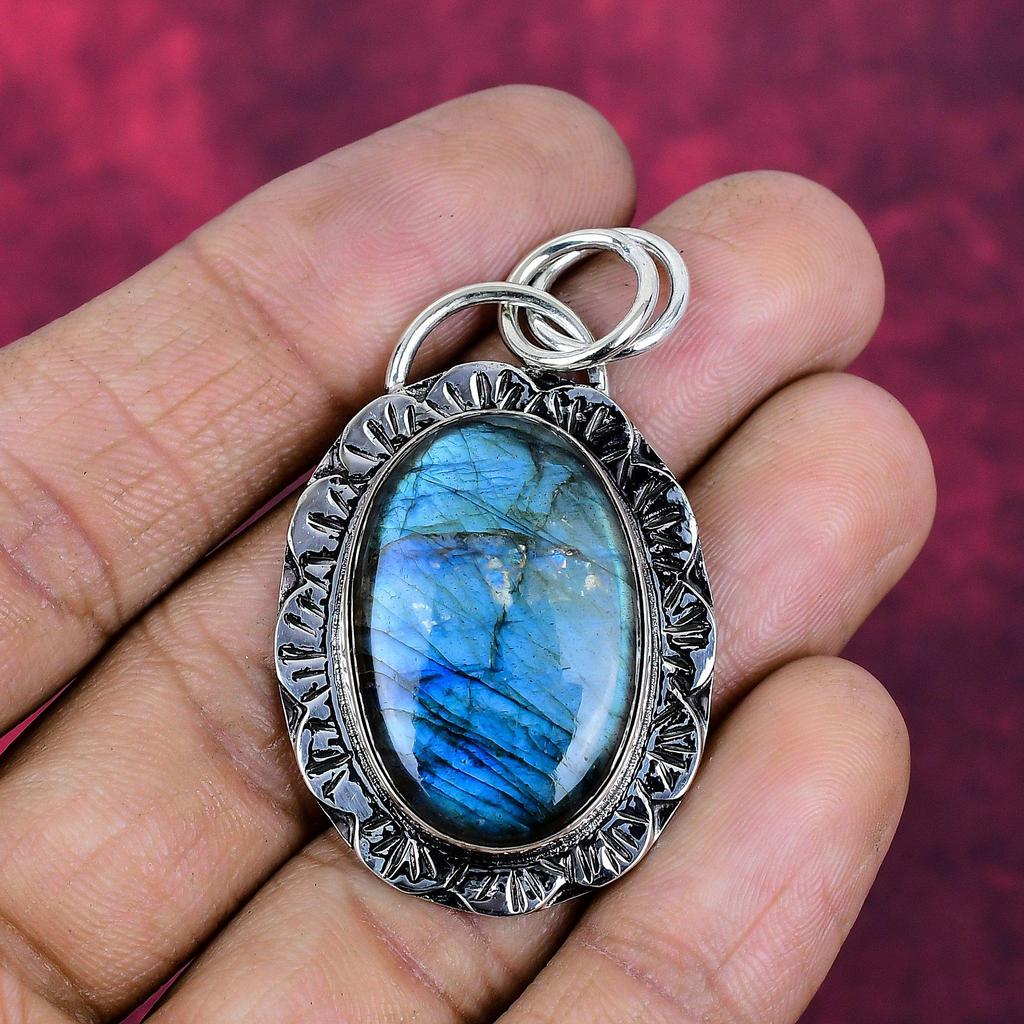 Labradorit Anhänger, 925 Sterlingsilber Anhänger Schmuck. Geschenk für Frauen, handgefertigter Anhänger, Edelsteinschmuck