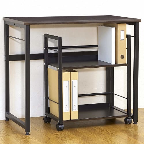 Nakabayashi Desk Turner Under Desk Storage Rack with Casters Under Desk Wagon Dark Wood Grain ND-001DM