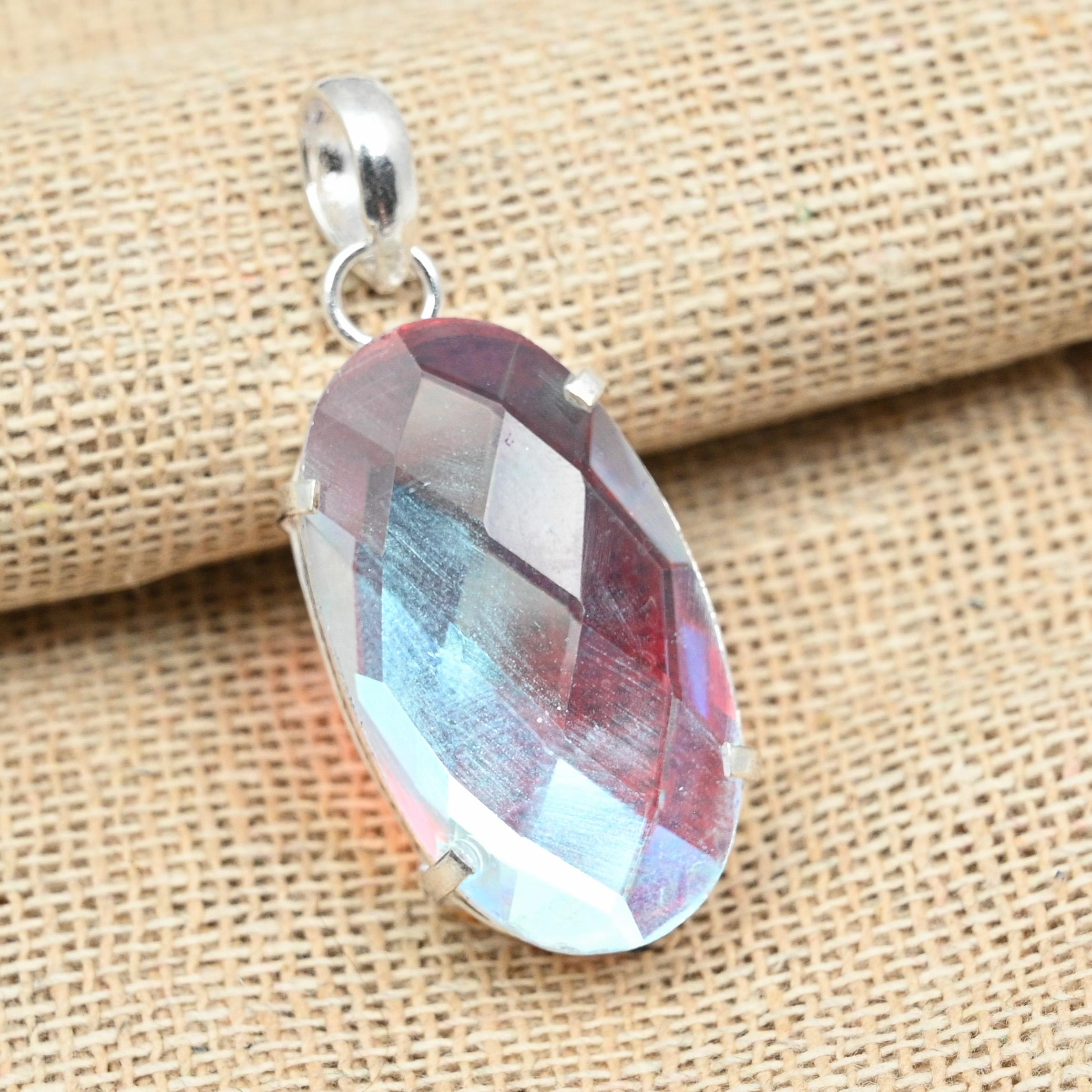 

Граненый Mistic Topaz Gemstone Solid 925 Sterling Silver Handmade Отличный ювелирный кулон 1.77 Inches белый