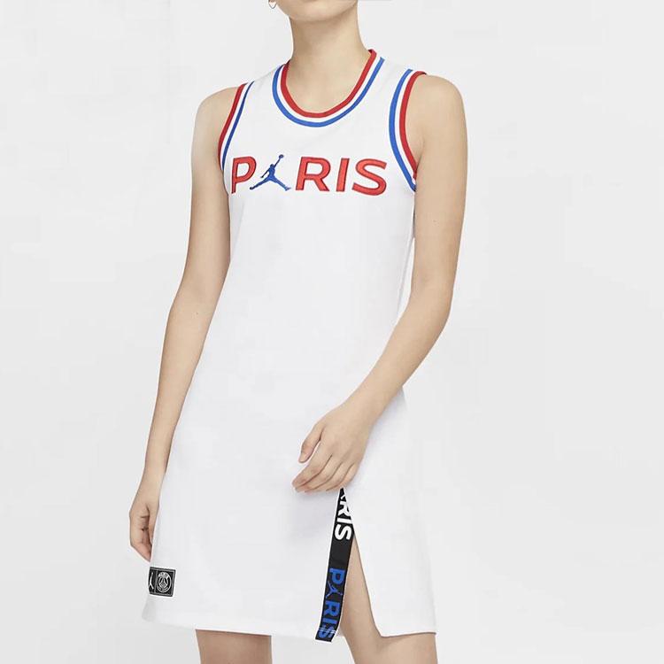 Jordan Brand Womens PSG Dress Round Neck Sleeveless Casual Dress Women Dress White CQ6678-100