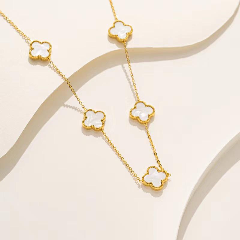 Stilvolle Edelstahl-Fünfblüten-Blumenkette für Damen