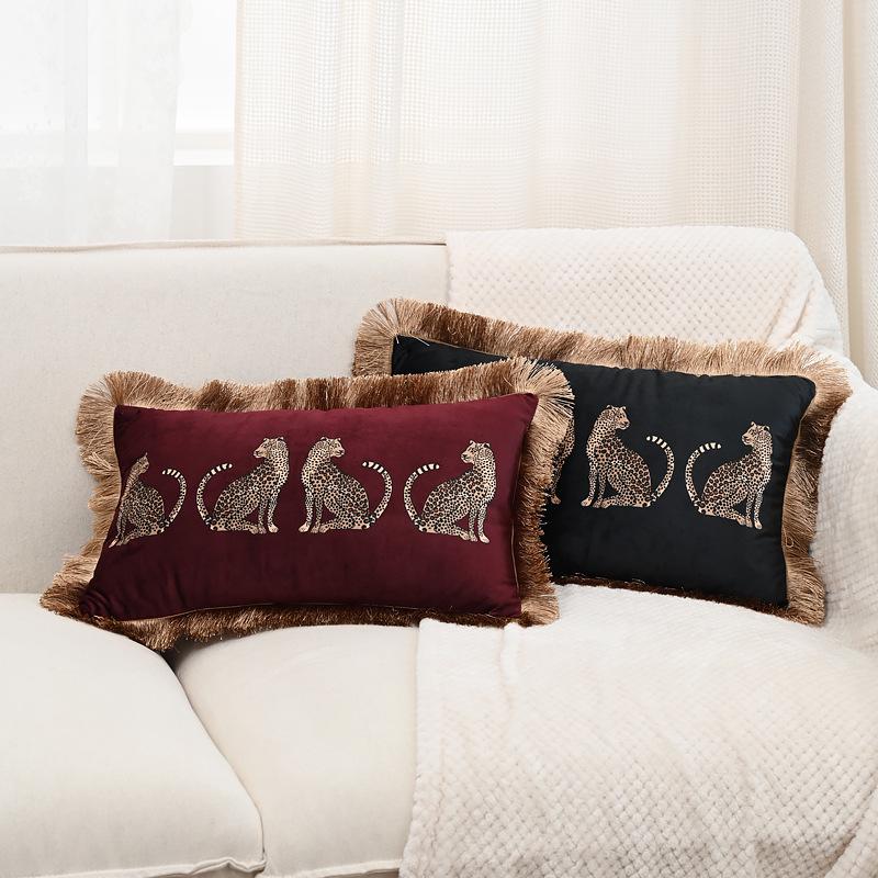 Nordic Luxury Leopard Print Gold Tassel Pillowcase for Living Room Sofa