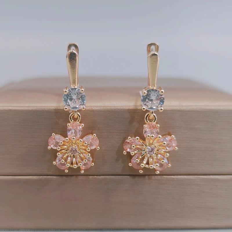 Boucles d'oreilles en forme de fleur pour femmes, nouveauté 2023, couleur or, cristal, zircon, pendantes, accessoires de fête tendance