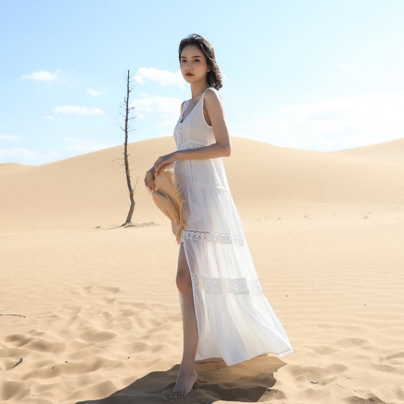 

Women s V-Neck Red Dress for Travel and Vacation: Beach, Desert, and Grassland Style (F2105) L белый