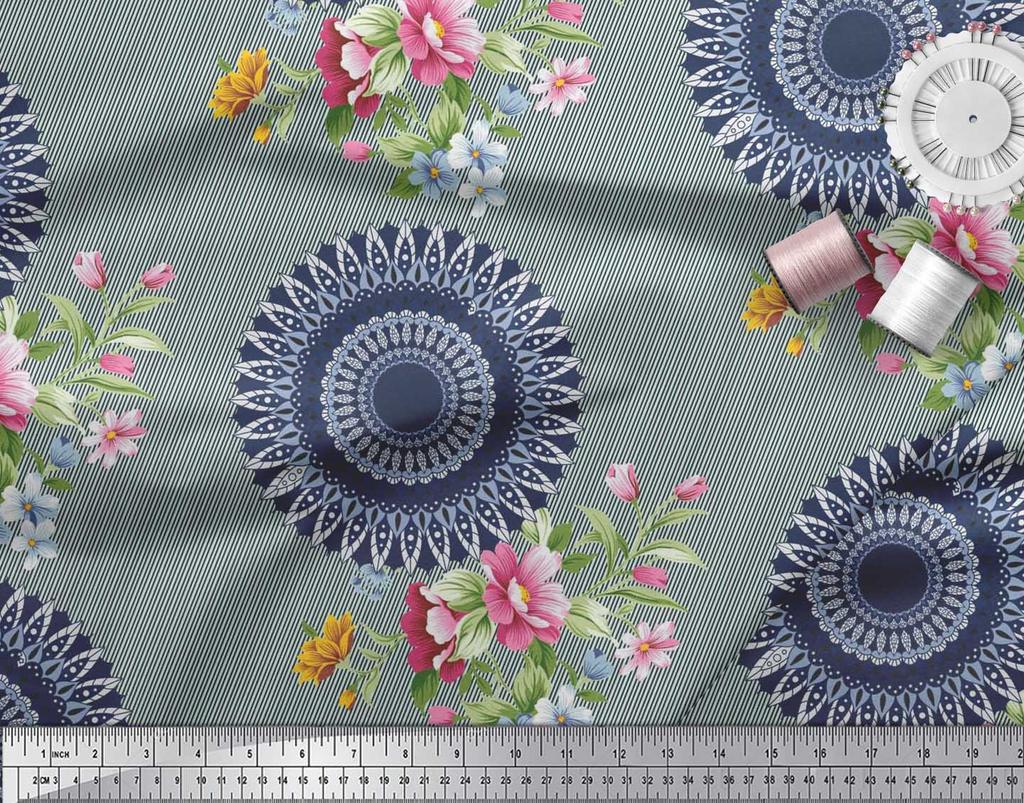 Soimoi Japan Crepe Satin Fabric Stripe,Floral & Mandala Printed Craft Fabric by the Metre 42 Inch