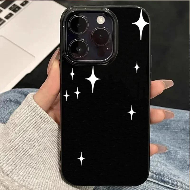 Korean Twinkling Star Pattern Soft Phone Case For iPhone 11 12 13 14 15 16 Pro Max X XR XS 7 8 Plus 16E Black Protective Cover