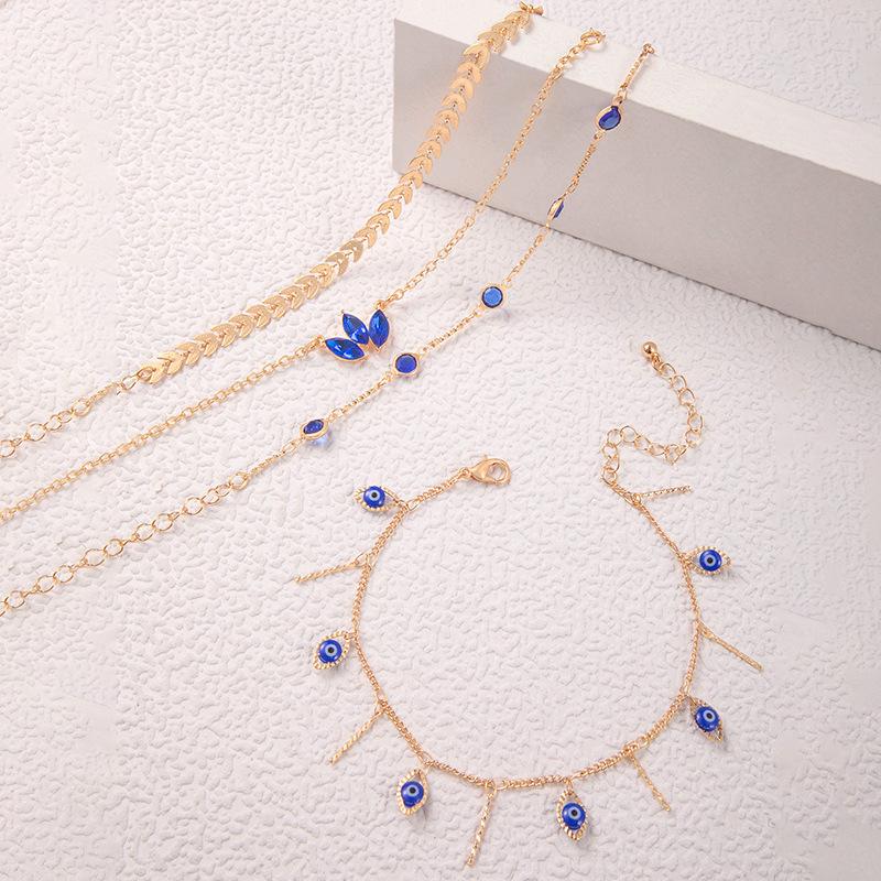 Light Luxury Jewelry, Blue Diamond-encrusted Multi-layer Anklet, Eye Fringe Multi-layer Foot Decoration