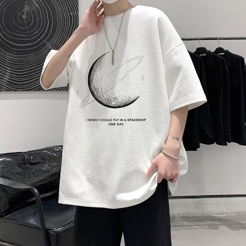 Men's Summer Loose-Fit Cotton Trendy T-Shirt, Hong Kong Style, Plus Size Half-Sleeve