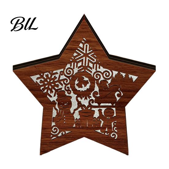 Unique Christmas Gifts 3D Wooden LED Night Light, Hollow Carved Tabletop Decor Lamp with Warm Glow, Festive Holiday Home And Office Decoration