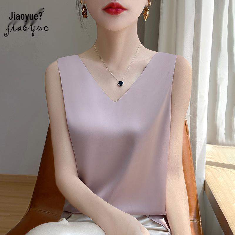 

Women s Reversible Satin Camisole – V-Neck Front, Round Neck Back, Silk-Like Summer Base Layer Top M
