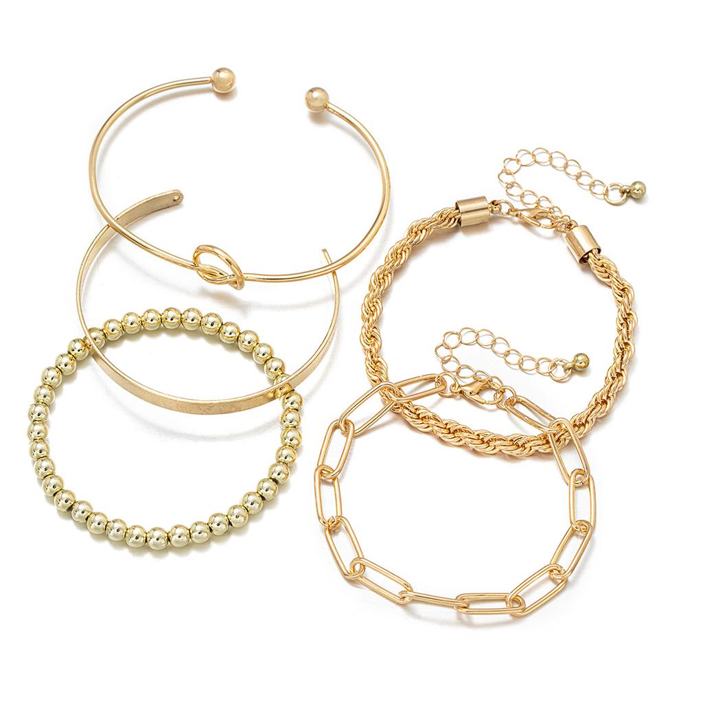 5 pieces of geometric knot opening wristband with multiple overlapping chains designed for women's bracelets