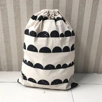 Toy Home Canvas Storage Bag Animal Stripe Pattern Cotton Laundry Bag Cute Basket Drawstring Dirty Clothes Organizer Bag