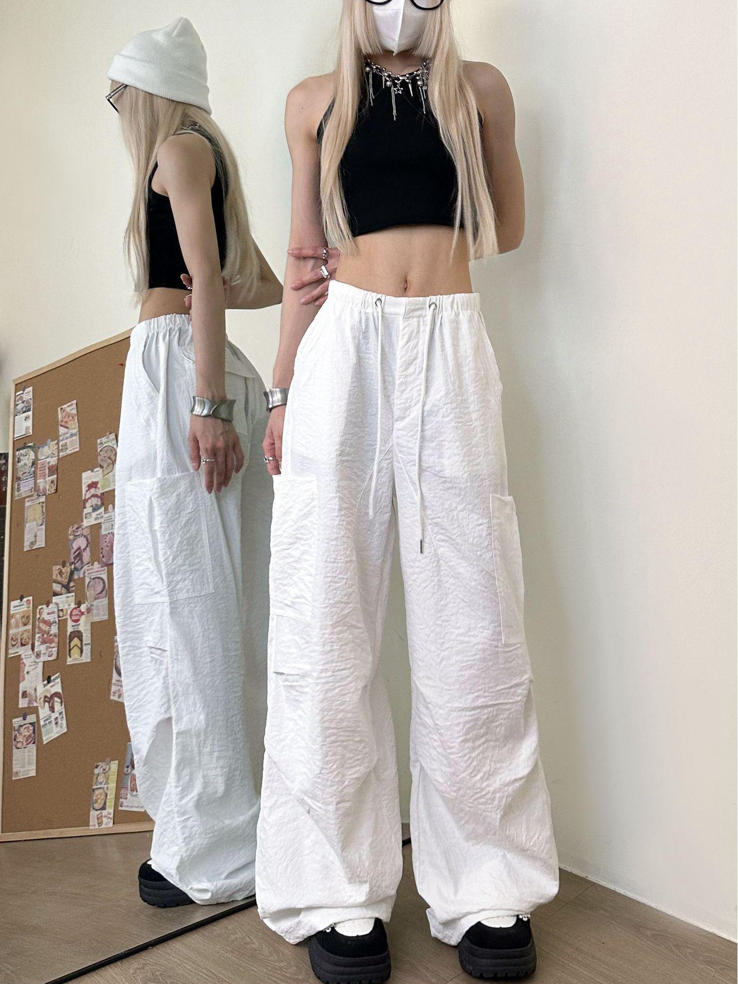 

Женские брюки карго с высокой талией и широкими штанинами - Летние повседневные свободного кроя в стиле парашют XL белый