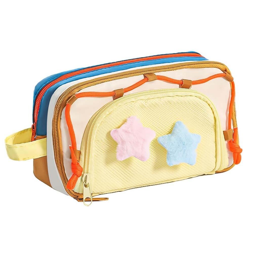 Multiple layers Pencil Cases with 2 Plush Stars Students School Supplies Large Capacity Pen Bag