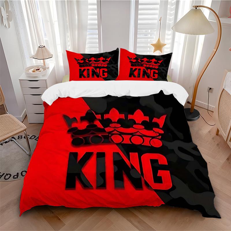 3pcs King Crown Design Comforter Set with One Quilt Cover and Two Pillowcases (No Core) - Perfect for Bedroom and Guest Room Decoration, Festive Gift,