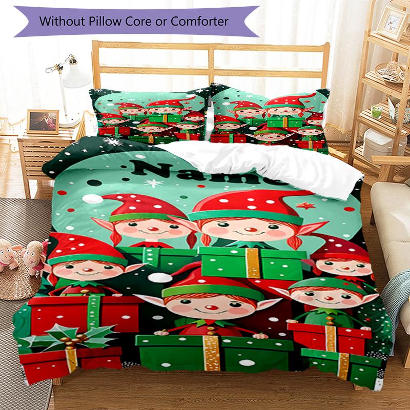 3pcs Custom Name Christmas Santa Claus Bedding Set Duvet Cover Closure Includes 1 Duvet Cover & 2 Pillowcases, Soft and Comfortable for All Seasons.