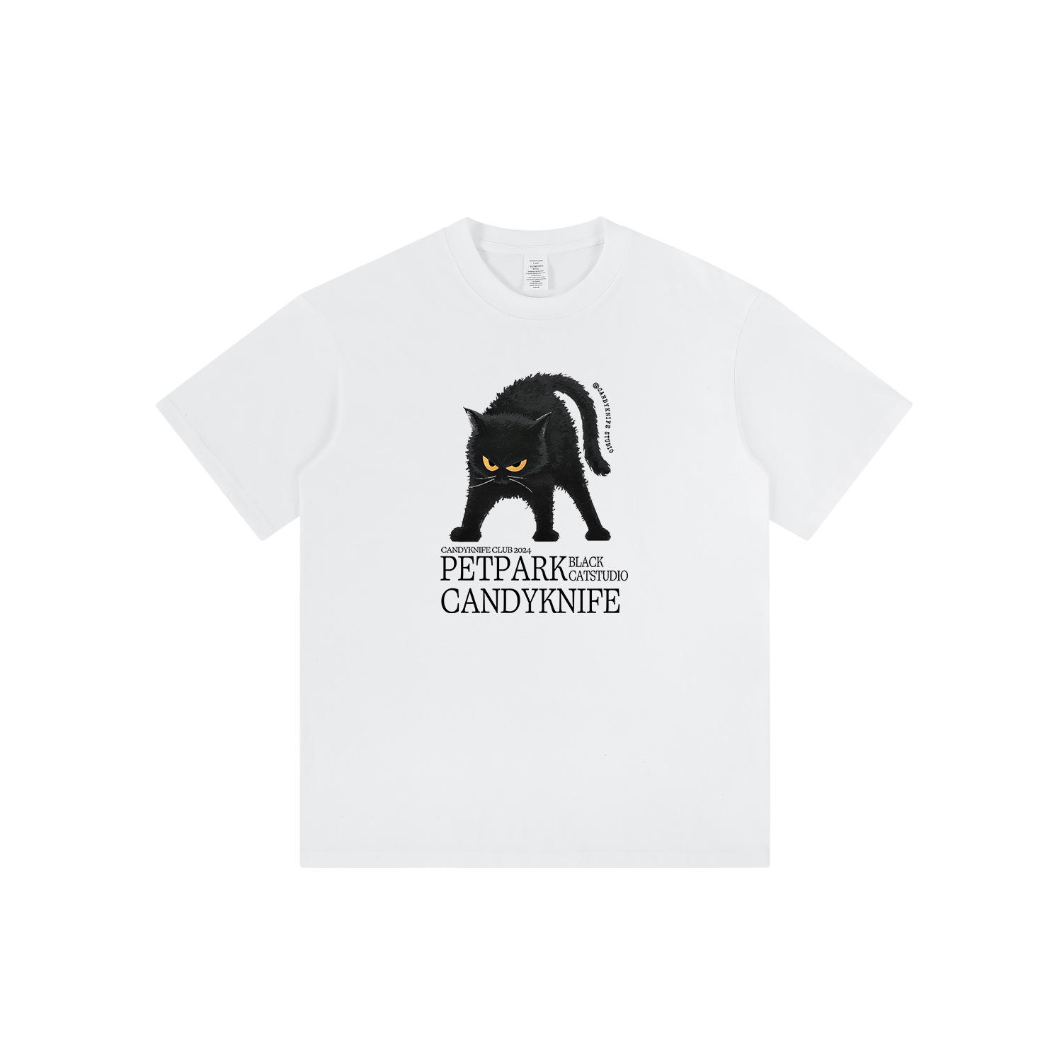 

Men s Retro Black Cat Print Apricot Short Sleeve T-shirt X-Large