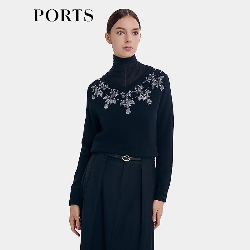 PORTS Women's V-Neck Hollow-out Knit Sweater