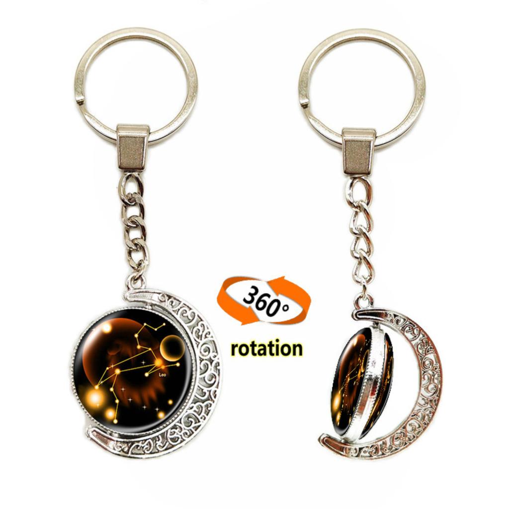 Schlüsselanhänger mit 12 Sternzeichen, im Dunkeln leuchtend, Taschenanhänger, Zeit-Edelstein, doppelseitiger Glaskugel-Schlüsselanhänger