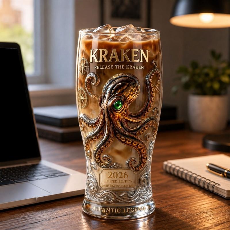 Klarer Glas-Getränkebecher mit maritimen Details, Akzent für den Getränkeservice, Styling für die Kaffeeecke und Regaldekoration