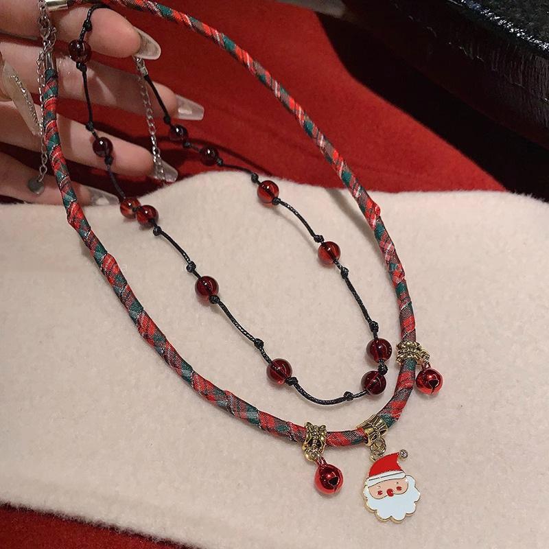 

Santa Claus Double-Layer Christmas Necklace with Red Bell for Autumn & Winter Sweaters