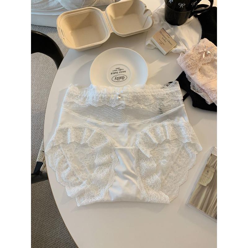Female Summer Sexy Lace Pure To Light Luxury Satin Pure Cotton Crotch Waist Triangle Briefs