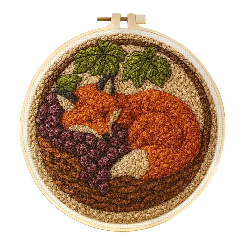 DIY Punch Needle Embroidery Kit Fox Animal Pattern Starter Kit Magic Tufting Set Poking with Yarn Cross Stitch Tools For Knittin