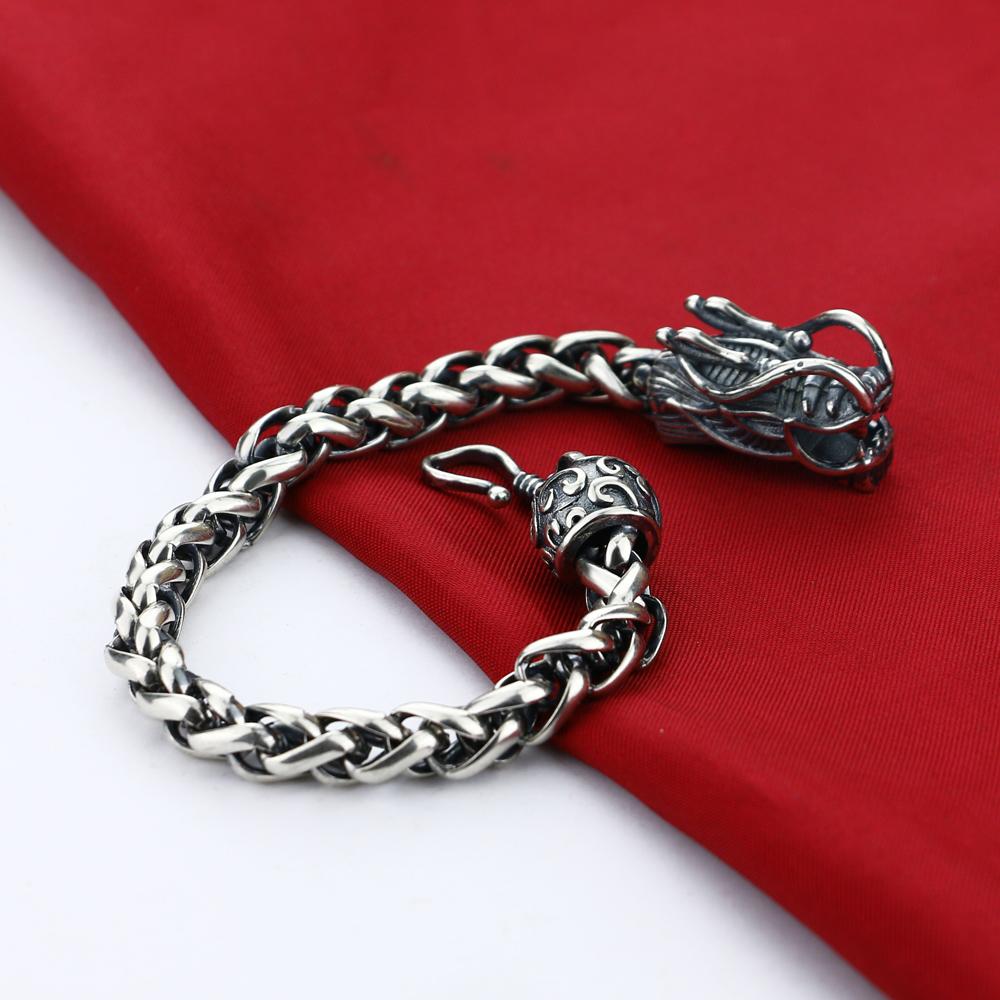 Retro Mode Männlich Thai Silber Armband 925 Sterling Silber 8 Mm20cm Breite Armband Echt Solide Silber Drachen Armband Mann schmuck