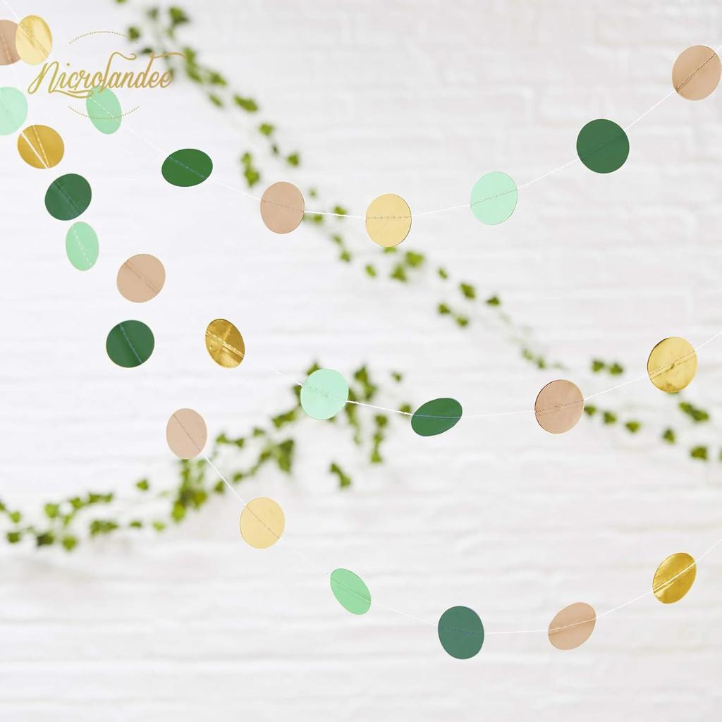 NICROLANDEE Wedding Party Decorations - 3 Pack Sage Green Dots Paper Garland String Hanging Backdrop for St Patricks Day Rustic Wedding, Neutral Baby