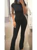 Women's Casual Workout Two-piece Set - Round Neck T-shirt & Low-waisted Flared Pants