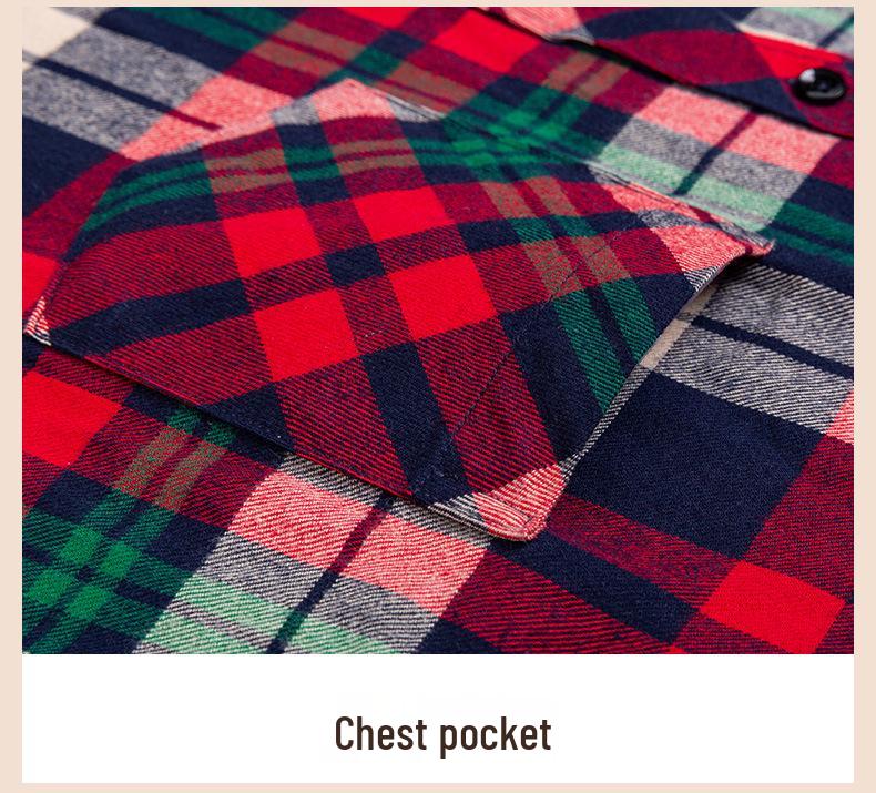 Men's Plus Size Pure Cotton Brushed Plaid Long Sleeve Shirt - Business Casual & Breathable