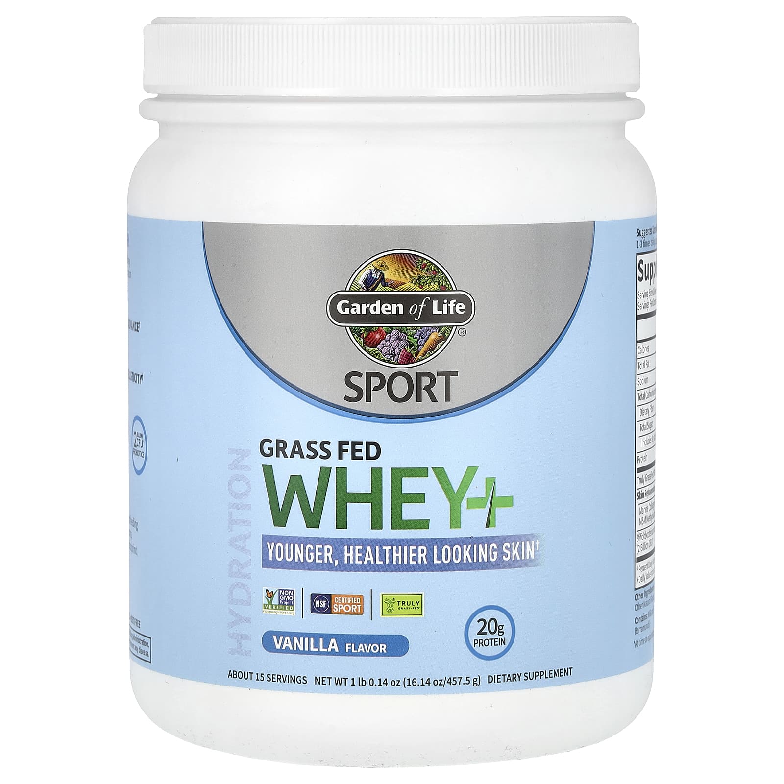 

Garden of Life, Sport, Grass-fed Whey+, Vanilla, 1 lb 0.14 oz (457.5 g)