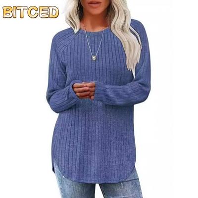 Bluze și cămăși cu mânecă lungă cu mânecă lungă, cu decolteu O, cu imprimeu în culori uni, ocazional