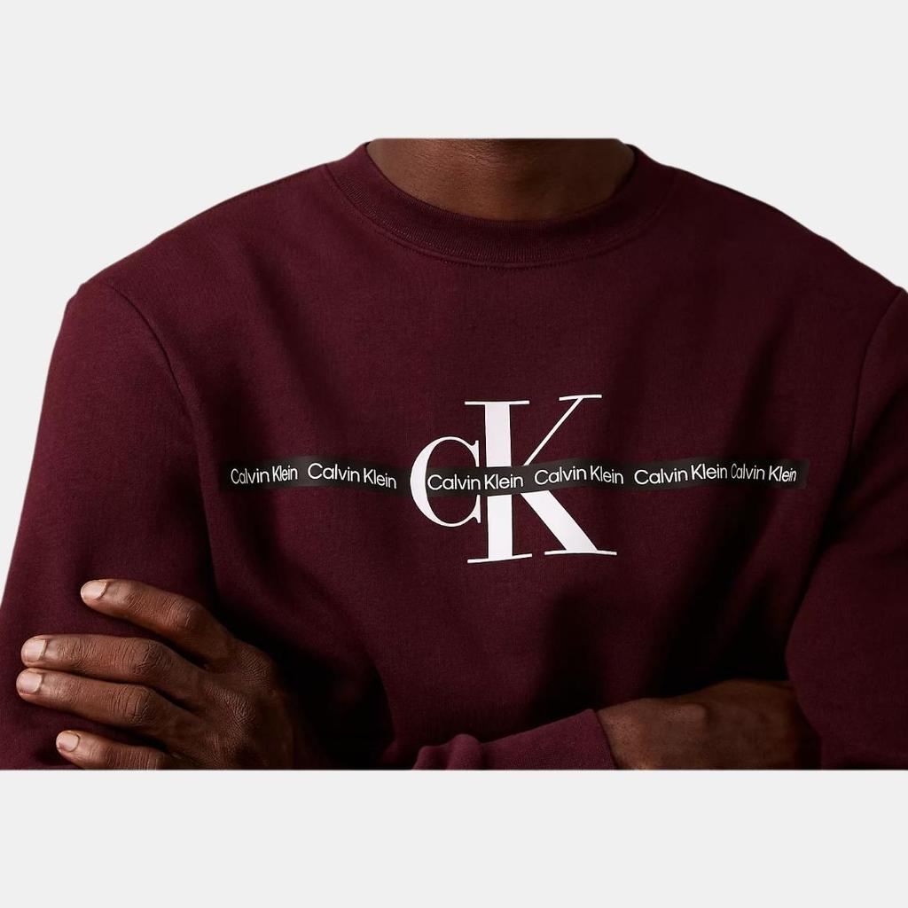 Calvin Klein Soft Comfortable Crew Neck Letter Print Long Sleeve Sweatshirt Men Sweatshirt Burgundy 40EM914-501