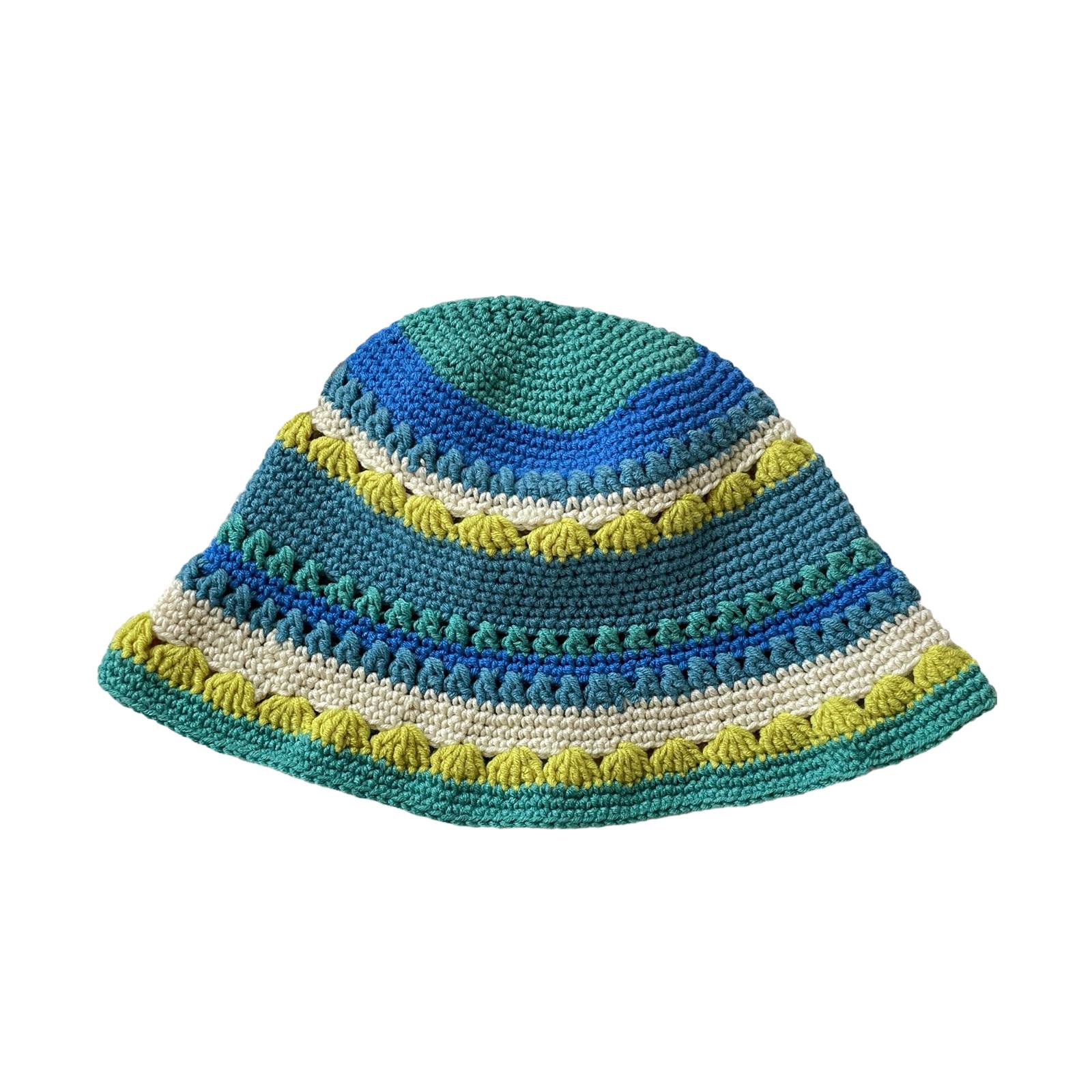 

Вязаная крючком панама с широкими полями, летняя панама, вязаная крючком полосатая шляпа рыбака для взрослых и подростков, удобная для кожи шляпа для поездок 1