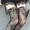 Lace Thigh High Socks With Rose Pattern Hollows Out Design Breathable Over Knee Stockings For Women Comfortable Polyester