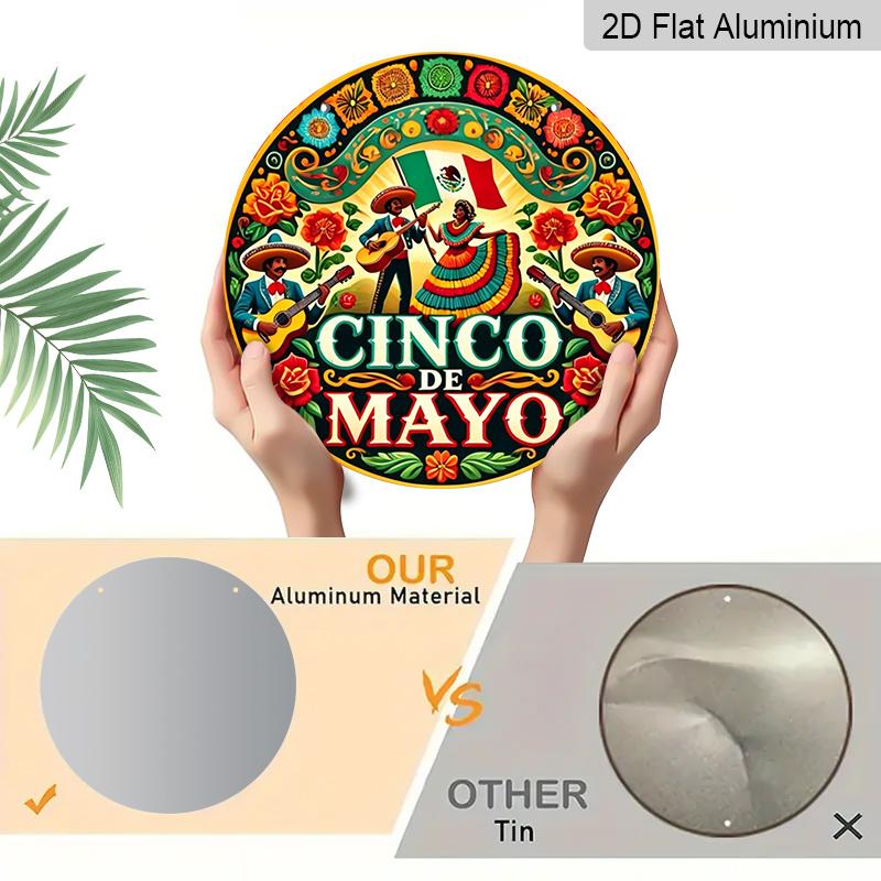 2D Flat, 1pc Round Aluminum Sign, "Vintage Metal Plaque for Cinco De Mayo Celebration", Mexican-style Cinco De Mayo Party Decor Sign, Suitable for
