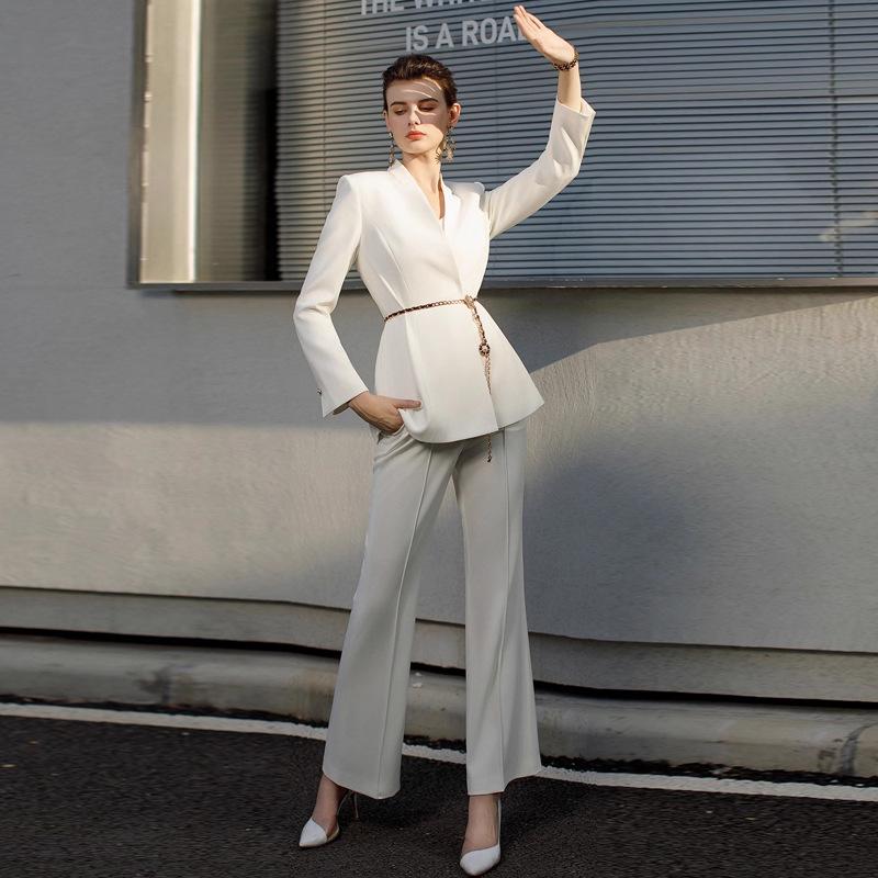 Women's High-End Formal White Suit with Micro-Flare Pants: Spring/Autumn Slim Fit