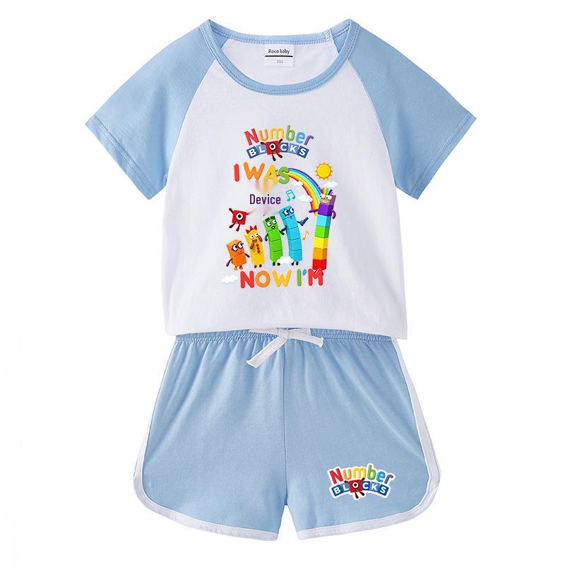 Kids' Color Block Summer Two-Piece Set: Short Sleeve T-Shirt & Shorts for Boys and Girls