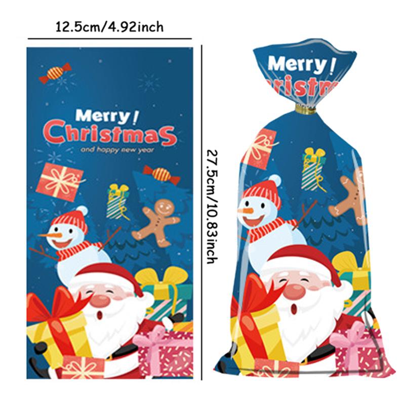 50Pcs Christmas Happy Candy Gift Bag with Zip Ties Christmas Biscuits Desserts DIY Packaging Supplies New Year's Party Favorite