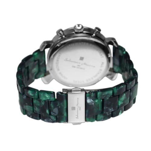 Salvatore Mara Watch Faceted Glass Chronograph Acetate Belt Gradient Men's Green Gold SM19104A-SSGRGD