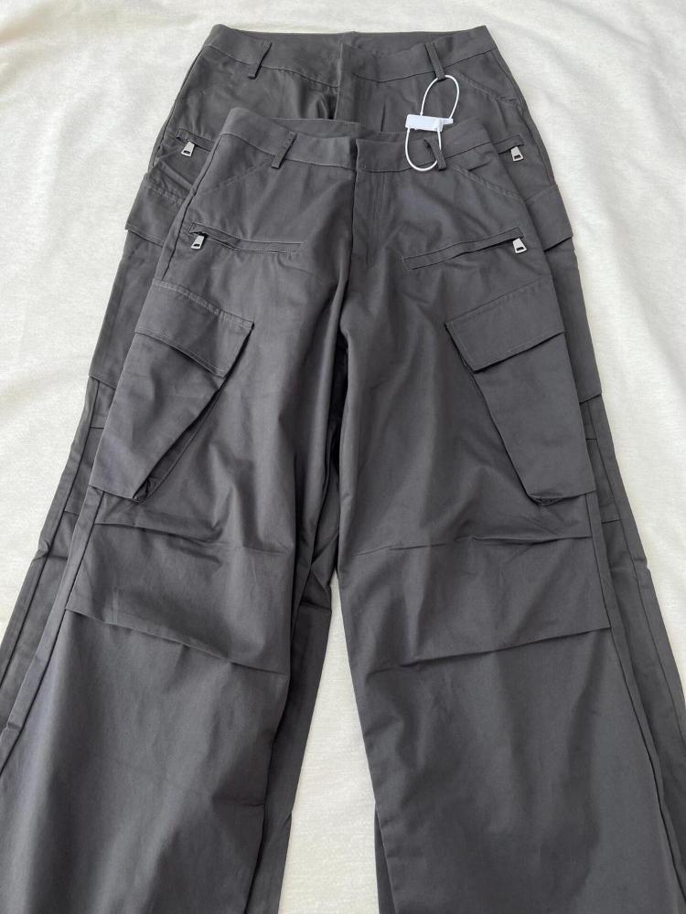 2025 Spring Summer New Gray Cargo Pants Women's High Waisted Thin American Retro Straight Wide-leg Pants Y2k Casual Flared Pants