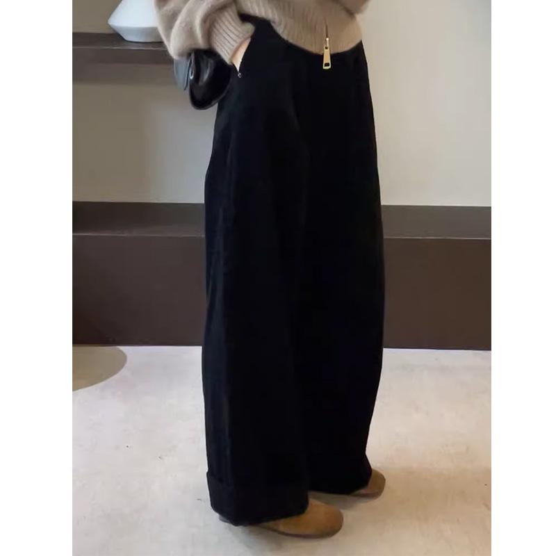 Korean Black High-End Corduroy Wide-Leg Autumn/Winter 2025 Women s Chic Slimming Straight-Leg Pants XL