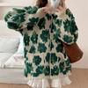Autumn and Winter Women's Clothing Flower Jacquard Knitted Cardigan Women's Korean Version Lazy Loose Large Size Sweater Jacket