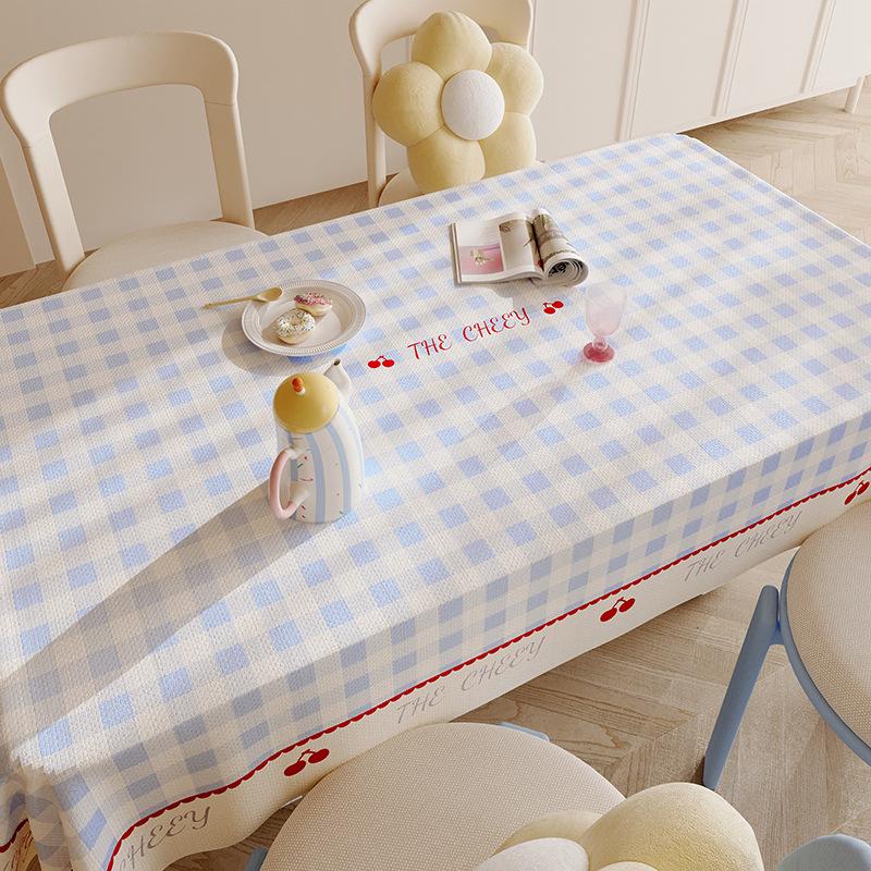 Korean Cherry Grid Pvc Dining Table Cloth Waterproof Morning Sweet Living Alone Girl Breakfast Table, Decorative Cover Cloth