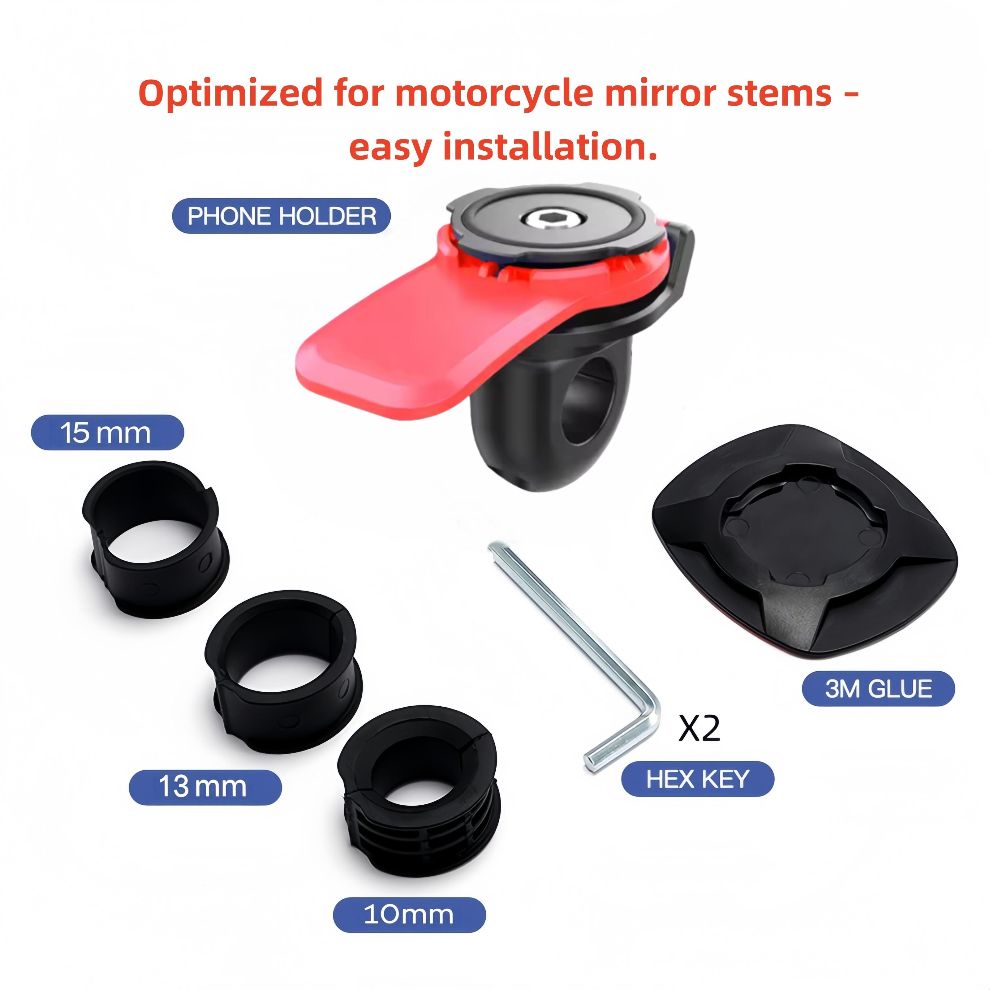 Quick Install Phone Mount for Mirrored Motorcycles/Bikes - Secure Hold RED B